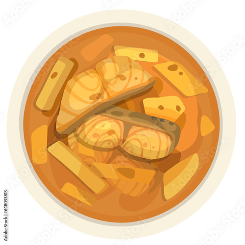Sour Curry Illustration. Top View Thai Food Illustration vector.