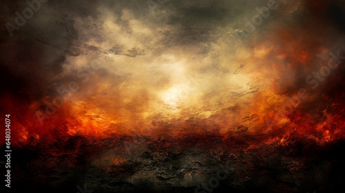 mystical abstract background on the theme of the Apocalypse with burning earth and black smoke. Generative Ai