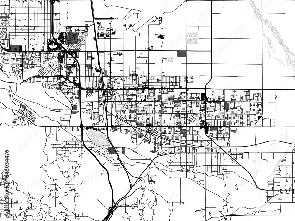 Greyscale vector city map of  Palmdale California in the United States of America with with water, fields and parks, and roads on a white background.