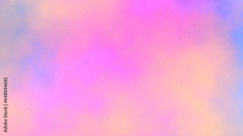 Light blue pastel neon orange purple pink сloudy gradient background 8k 16:9. Digital colored smoke. Watercolor texture card. Fluffy backdrop. Banner, poster, cover, blog, web design. Ethereal fantasy - obrazy, fototapety, plakaty 