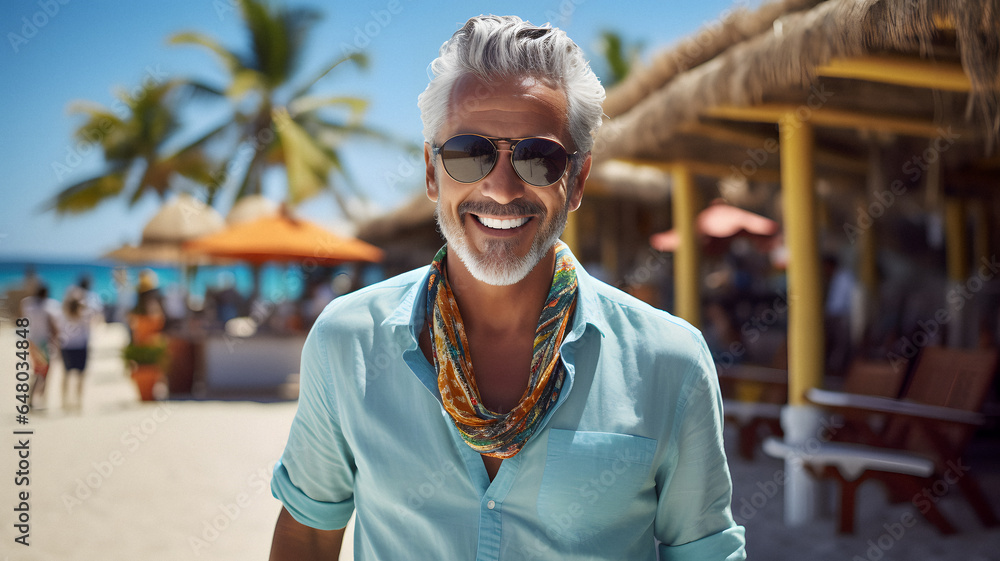 arafed man with sunglasses and a necklace on a beach Generative AI arafed man with sunglasses and a necklace on a beach Generative AI