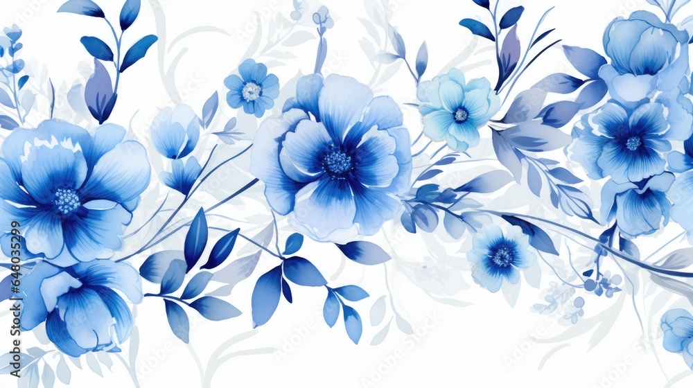 Watercolour floral pattern. elegant luxury blue wallpaper