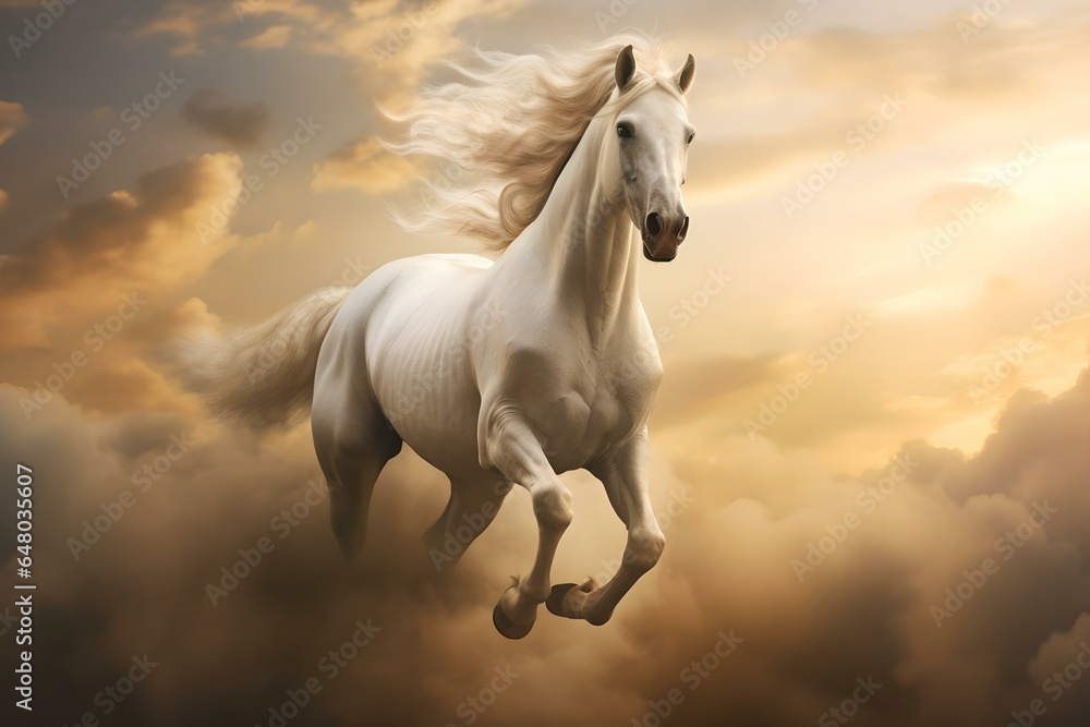 Weiße Pegasus im Wolkenparadies