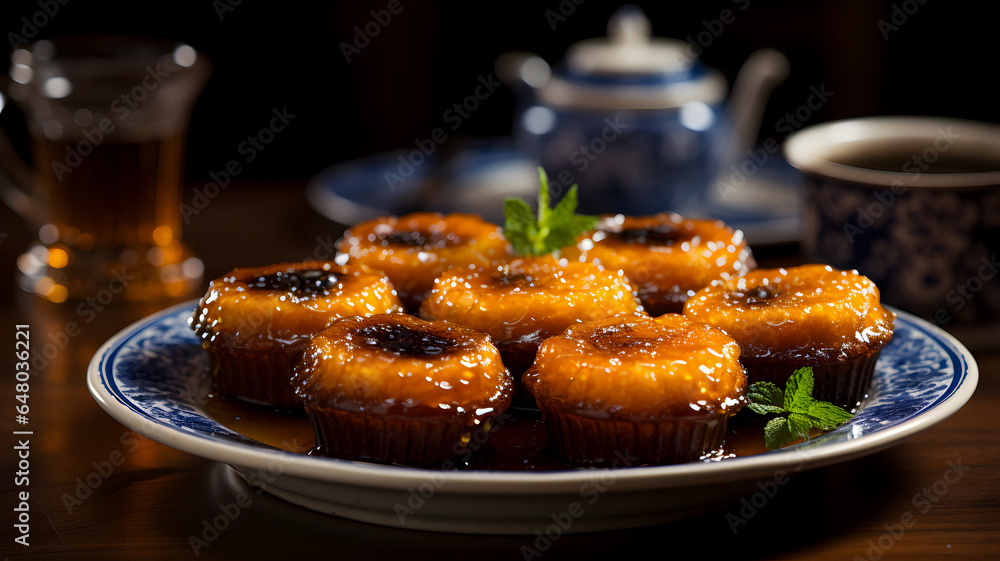 a plate of pastries on a table with a cup of tea Generative AI a plate of pastries on a table with a cup of tea Generative AI