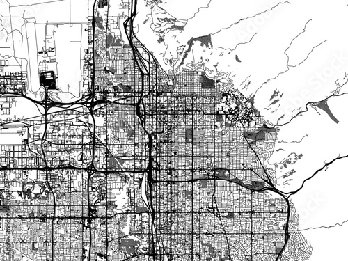 Greyscale vector city map of  Salt Lake City Utah in the United States of America with with water, fields and parks, and roads on a white background.