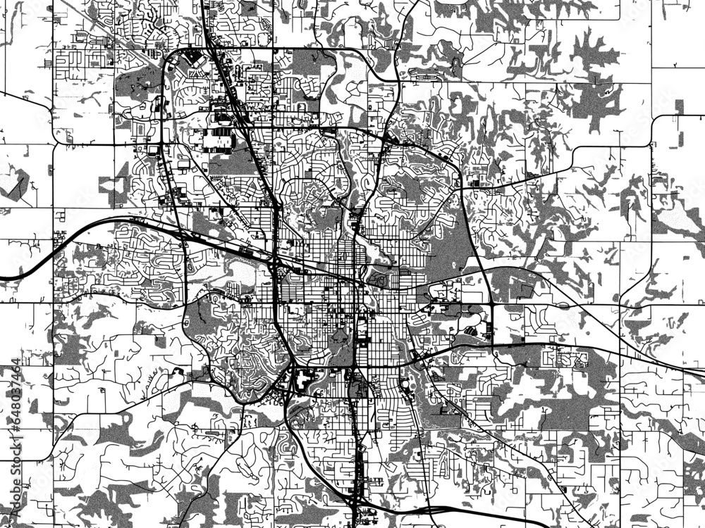 Naklejka premium Greyscale vector city map of Rochester Minnesota in the United States of America with with water, fields and parks, and roads on a white background.