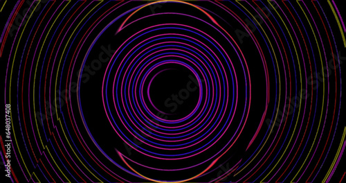 abstract tunnel background with thin dim circles in rainbow colors
