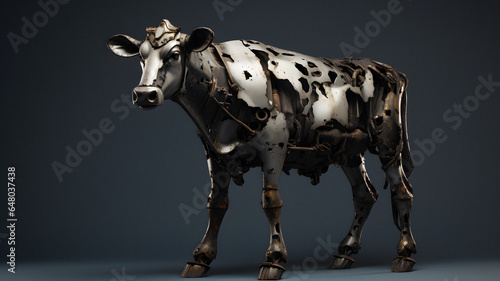 cow made of metal with spots on it Generative AI photo