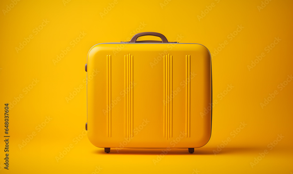 Yellow suitcase on a yellow flat background. Travel and vacation concept. Generative AI Yellow suitcase on a yellow flat background. Travel and vacation concept. Generative AI