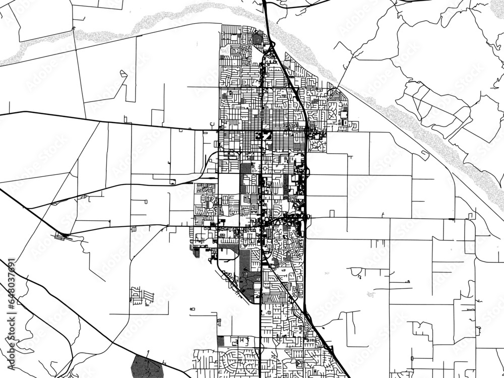 Greyscale vector city map of  Santa Maria California in the United States of America with with water, fields and parks, and roads on a white background.