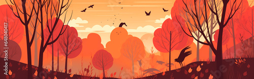 illustration auf beautiful colorful autumn landscape  trees  sun  forest  nature