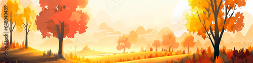 illustration auf beautiful colorful autumn landscape  trees  sun  forest  nature