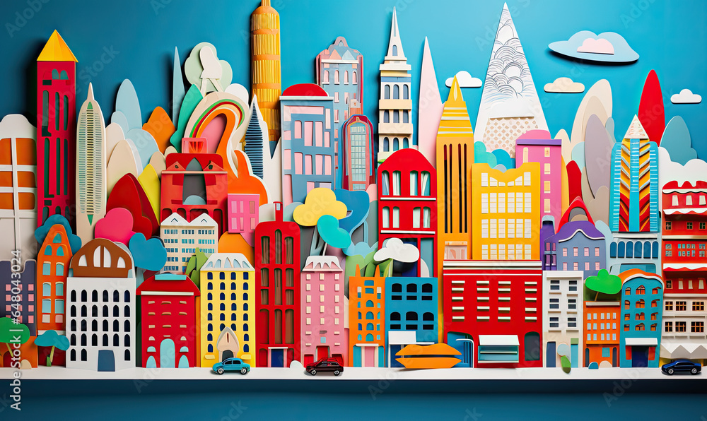 creative urban city landscape made from paper cut out