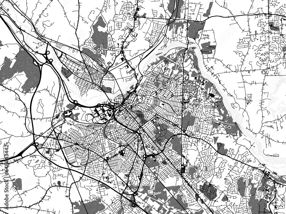 Greyscale vector city map of  Schenectady New York in the United States of America with with water, fields and parks, and roads on a white background.