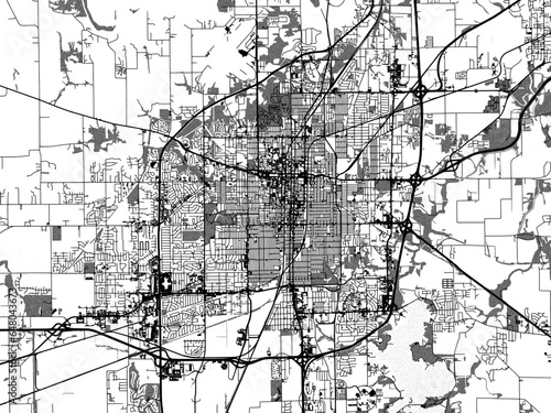 Greyscale vector city map of  Springfield Illinois in the United States of America with with water, fields and parks, and roads on a white background. photo