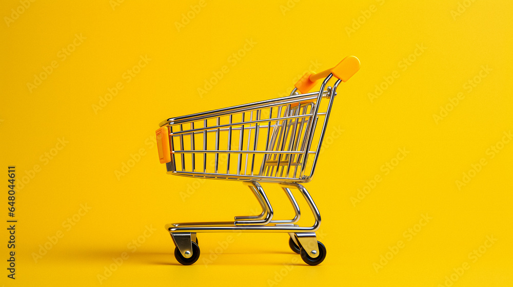 a close up of a shopping cart on a yellow background Generative AI a close up of a shopping cart on a yellow background Generative AI