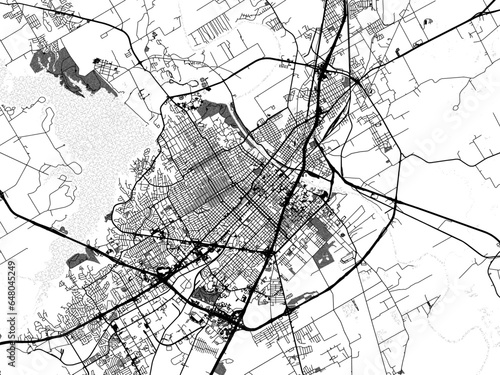 Greyscale vector city map of  Waco Texas in the United States of America with with water, fields and parks, and roads on a white background.