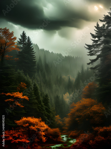 Autumn forest meets alien storm cinematically.
