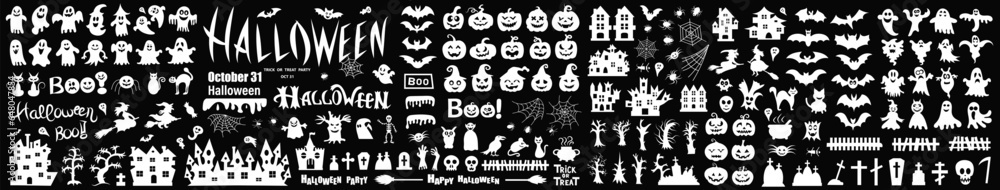 Big set of silhouettes of Halloween on a black background. Vector illustration Big set of silhouettes of Halloween on a black background. Vector illustration