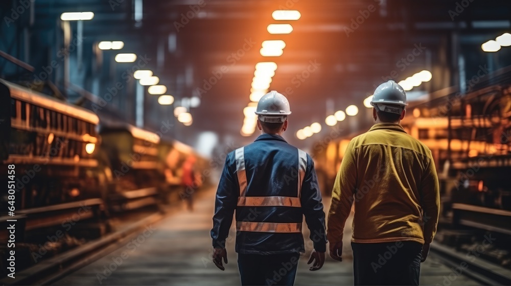 Industry worker from behind with safety jacket and helmet at refinery plant, Heavy industrial. Industry worker from behind with safety jacket and helmet at refinery plant, Heavy industrial.