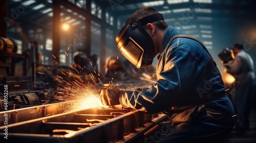 Industrial Worker at the factory welding.