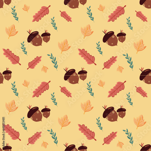 Seamless pattern Autumn leaf border. Gift wrap and scrapbook. Vector illustration for wallpaper, gift paper, fill patterns, web page backgrounds, autumn greeting cards.