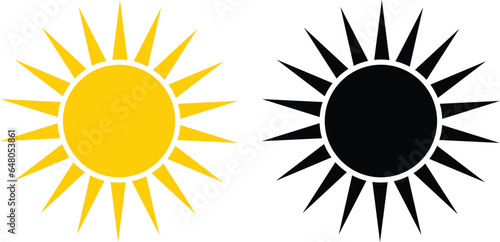 Yellow and black sun icons vector isolated on white background