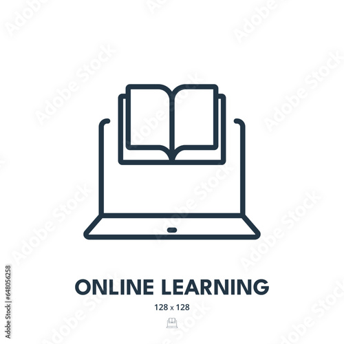Online Learning Icon. E-learning, Education, Virtual. Editable Stroke. Simple Vector Icon