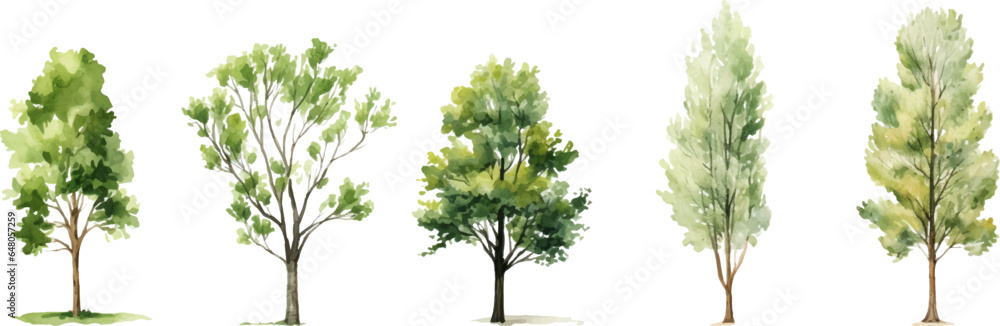 tree nature watercolor on a white background. Generative AI. - obrazy, fototapety, plakaty 
