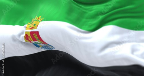 Close-up of the Extremadura flag waving photo