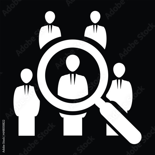 Human resource icon, Recruitment icon, team members, magnifier icon vector 