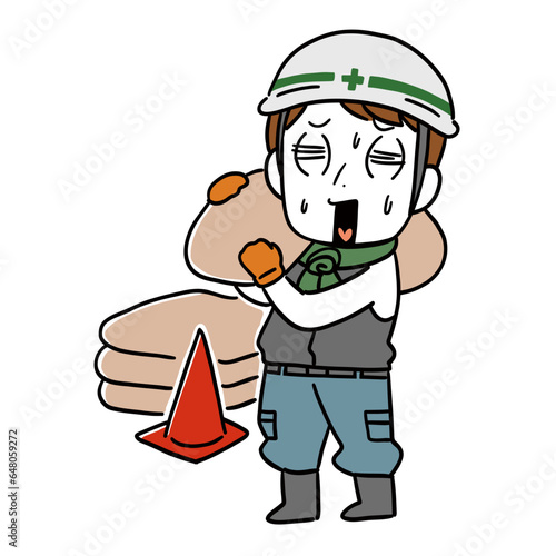 忙しい工事現場の男性