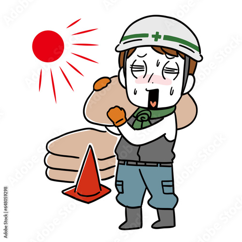 暑がっている工事現場の男性