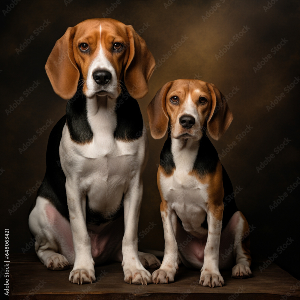 two beagles who were force to sit here while being taken photo two beagles who were force to sit here while being taken photo