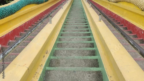 Close-up of the colorful steps of a giant staircase of a Buddhist temple in Thailand, Wat Tham Suea
