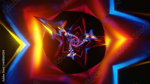 A dynamic star shape VJ loop with rhythmic neon disco strobes.