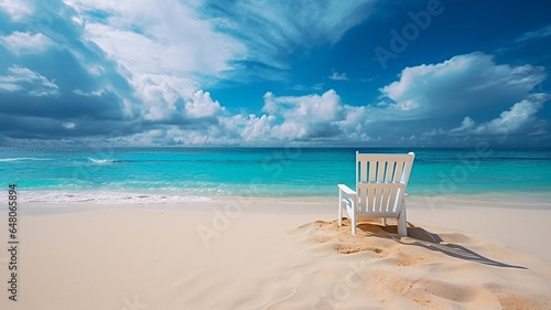 Beautiful beach  beach chair on sandy beach near sea  summer vacation. vacation concept for travel.