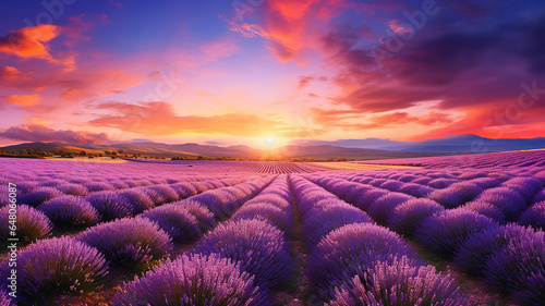 Beautiful landscape. Lavender field in summer in the morning. photo