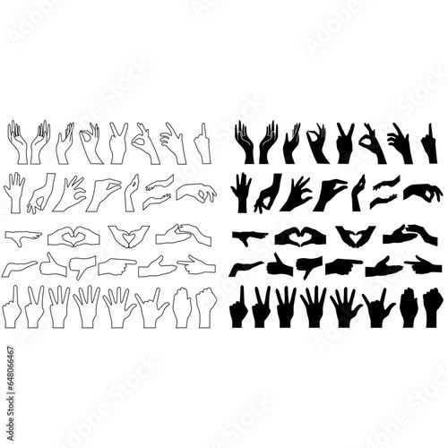 Hand symbol icon vector set. Hand illustration sign collection. Symbol shown by the hand sign.