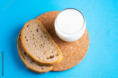 Fotografie Wheat bread breakfast and milk in morning, croissant, plate