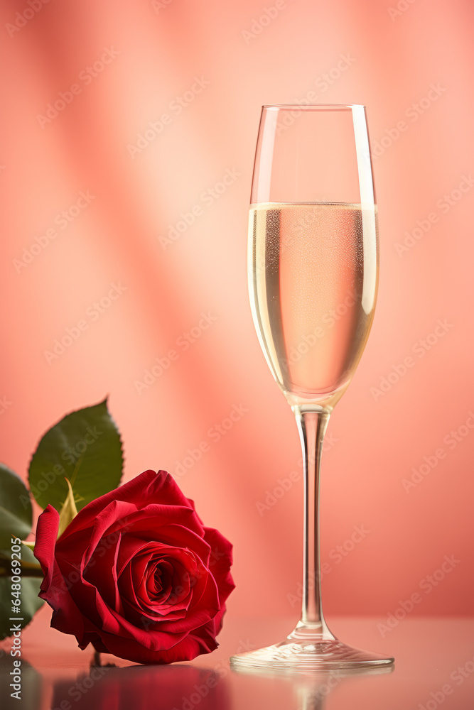 Champagne glasses and red roses, Valentine's day concept Champagne glasses and red roses, Valentine's day concept