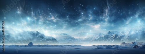 Winter wide background with misty coldly landscape 