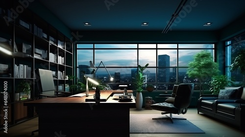 Beautiful view of office room with city view background