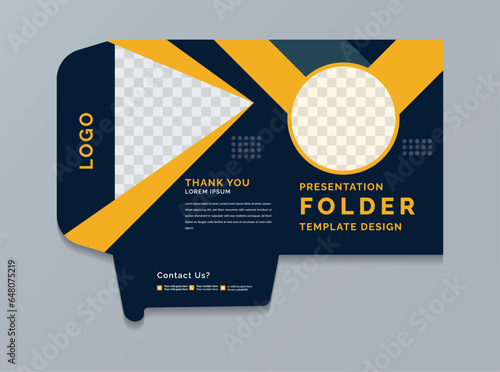 Unique Institution presentation documents File folder template,  office Submission folder blue and black color.