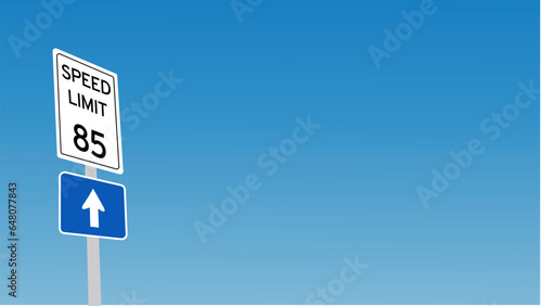 85 kmh Speed Limit  target sign label vector art illustration with blue sky ann white cloud background