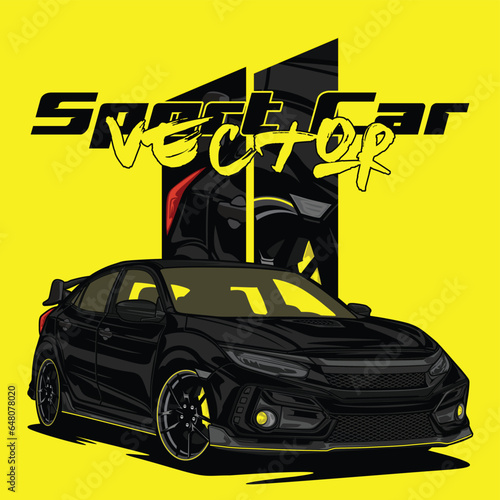 Vector of a car sport black and yellow civic cartoon