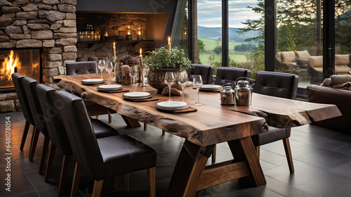 Country Charm: Handcrafted Log Dining Set © Fatih