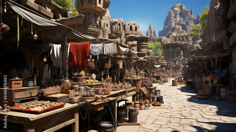 Whimsical Alleys: Fantasy Old Street Market as Dreamt by Generative AI