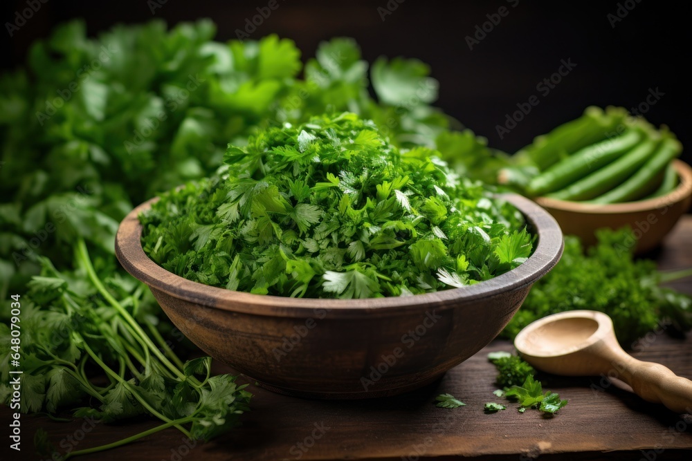 Wooden Bowl with Fresh Green Vegetables Wooden Bowl with Fresh Green Vegetables