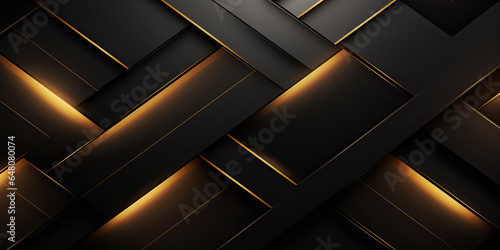 Luxury abstract black metal background with golden light lines. Dark 3d geometric texture illustration. Bright grid pattern. photo